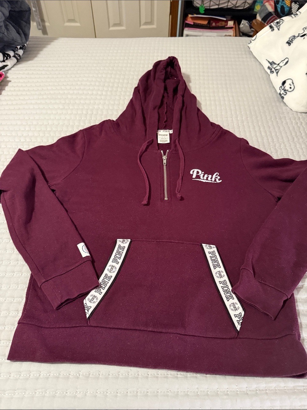 PINK Victoria's Secret Maroon Half-Zip Hoodie Pullover size large